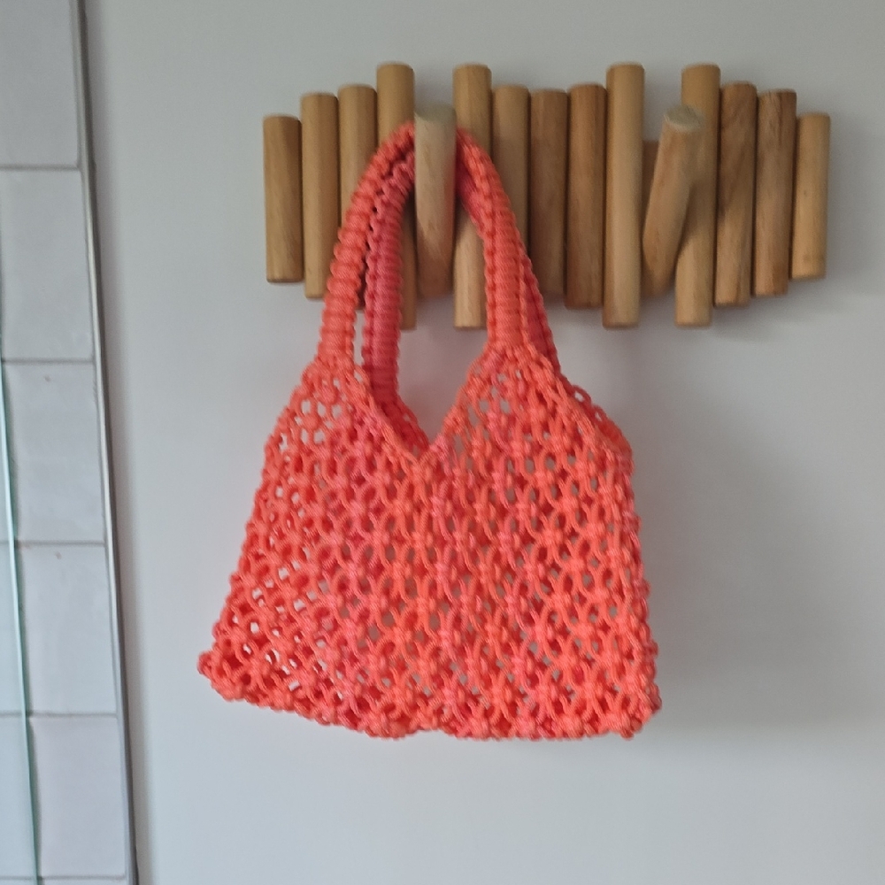 Stylish Orange Crochet Tote Bag Fisherman Bag With Small Fish Cpin Purse